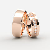 Rosaguld vielsesringe med bred pavé-række af store diamanter – EG29