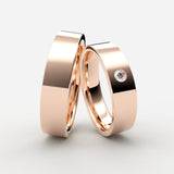 Rosaguld vielsesringe med flad profil og besat diamant – EG30