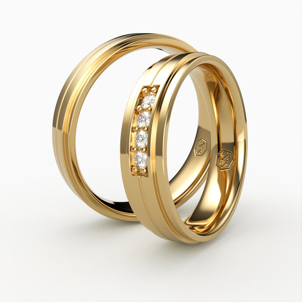 Vielsesringe med Rektangulært Design og 4 Diamanter - EG 59