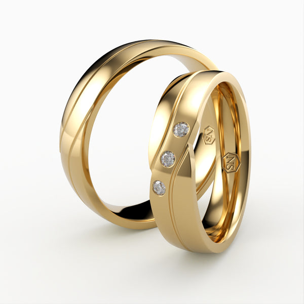Vielsesringe med Bølget Design & Tre Diamanter - EG 57