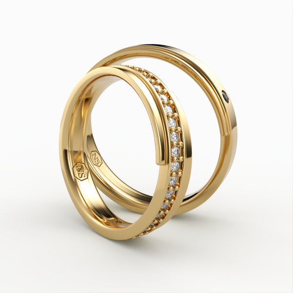 Eksklusive Vielsesringe i Guld med Diamant Eternity & Sort Sten - EG 45
