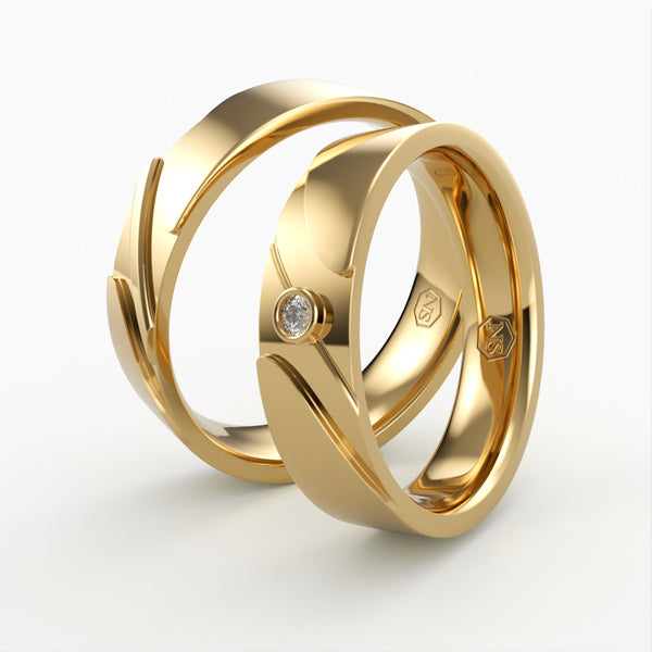 Vielsesringe med Bølget Design & Diamant Detalje - EG 50