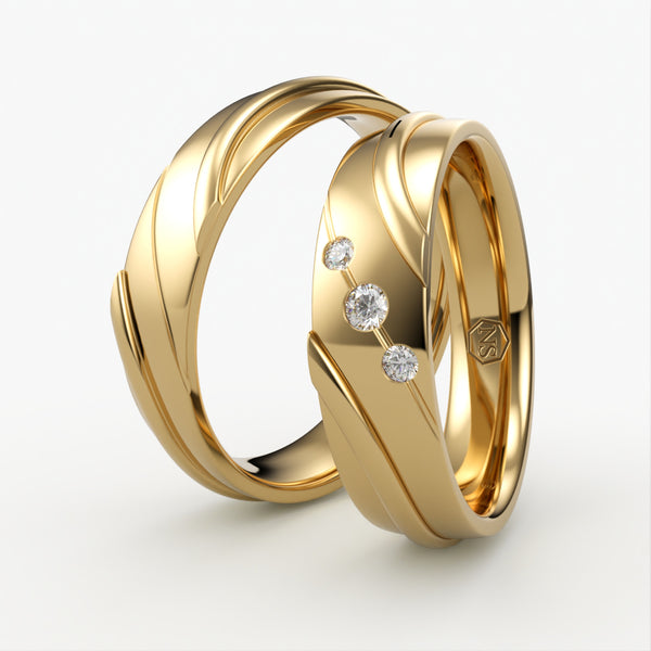 Vielsesringe med Bølget Design & Tre Diamanter - EG 48