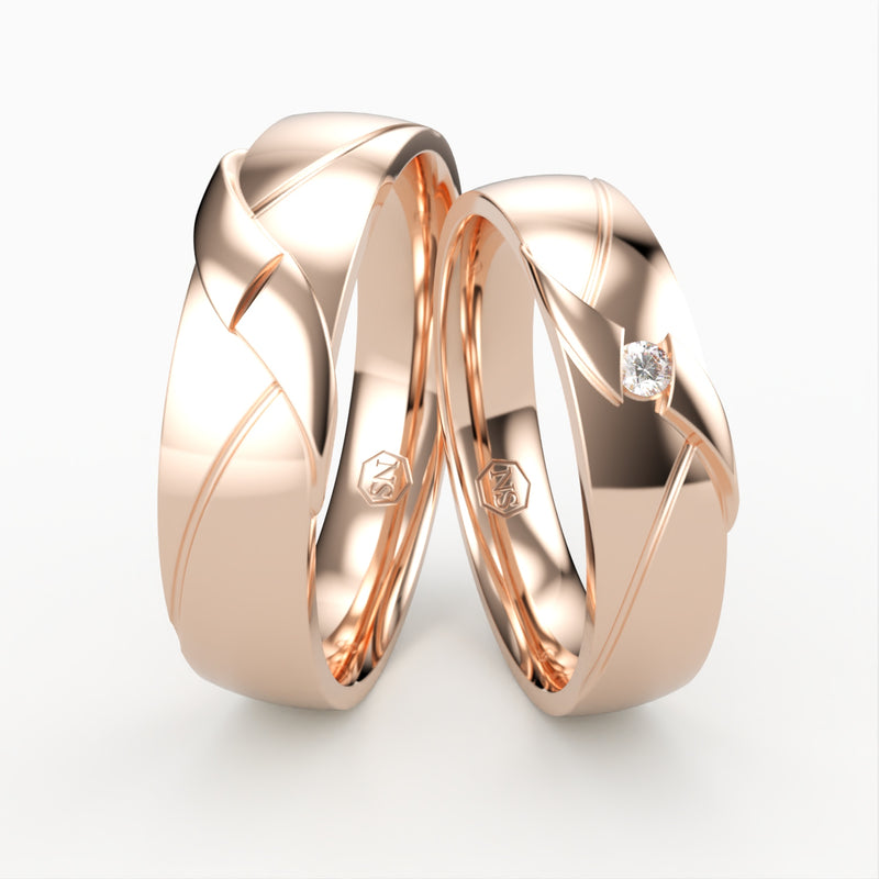 Vielsesringe med Flettet Design & Diamant Detalje - EG 54