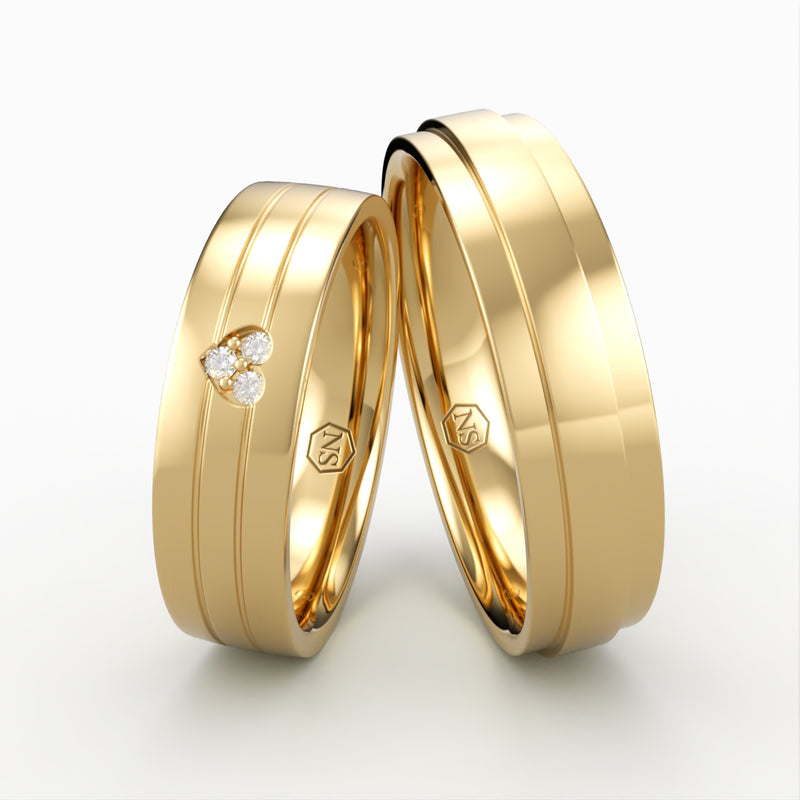 Klassiske Vielsesringe med Diamant Hjerte Design - EG 46