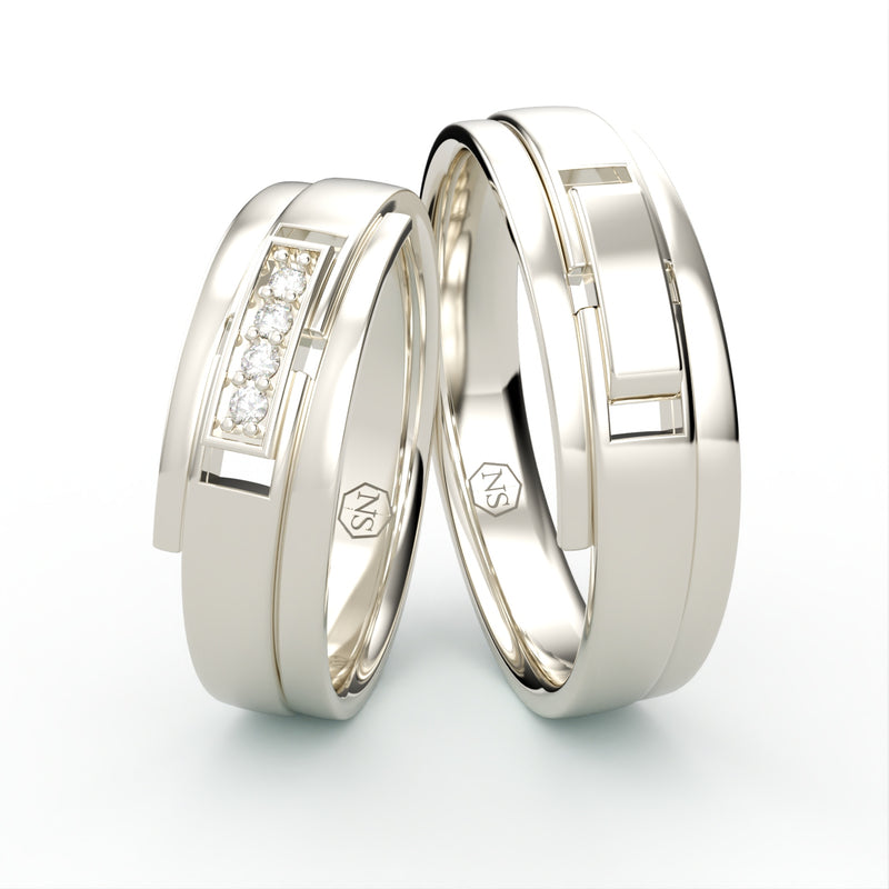 Moderne Vielsesringe med Geometrisk Design & Diamanter - EG 44