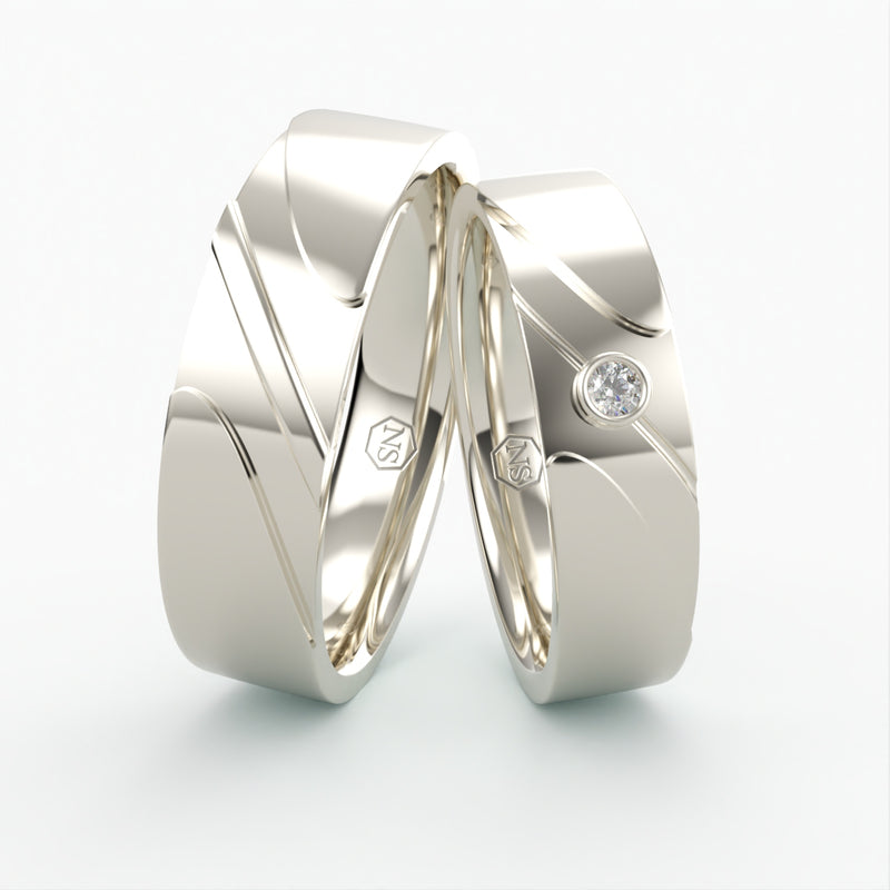 Vielsesringe med Bølget Design & Diamant Detalje - EG 50
