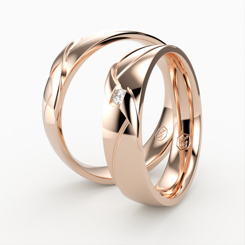 Vielsesringe med Flettet Design & Diamant Detalje - EG 54