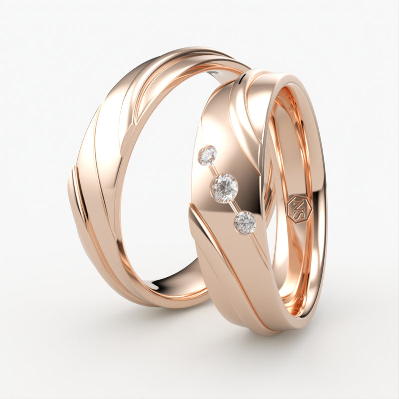 Vielsesringe med Bølget Design & Tre Diamanter - EG 48