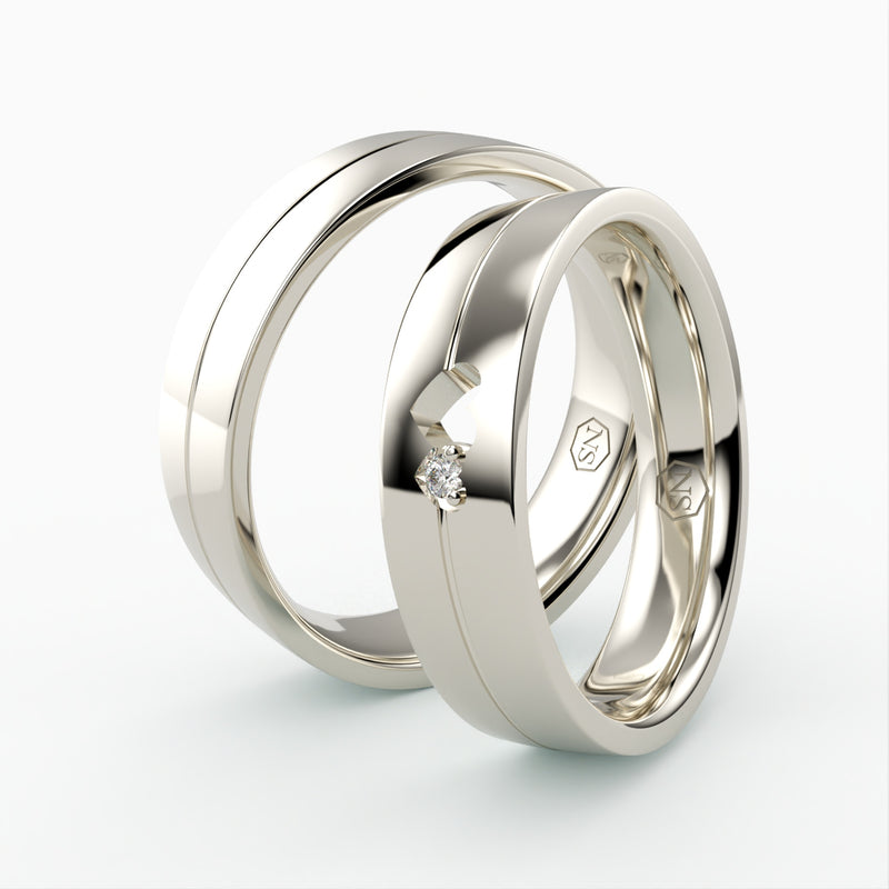 Romantiske Vielsesringe med Hjerte & Diamant Detalje - EG 60