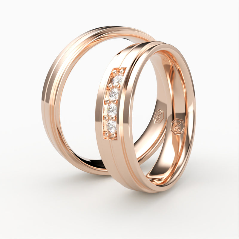 Vielsesringe med Rektangulært Design og 4 Diamanter - EG 59