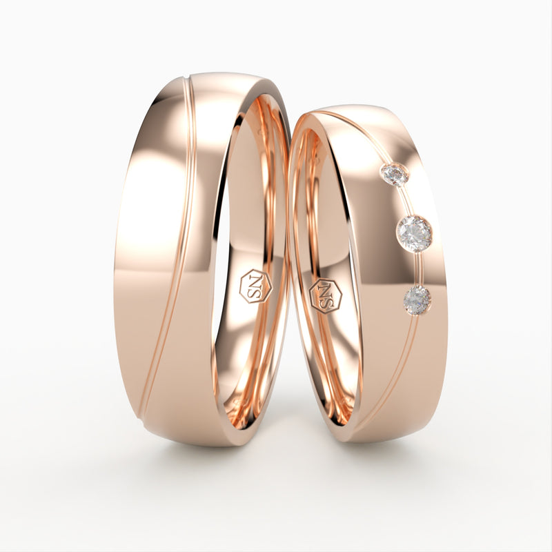 Vielsesringe med Tre Diamanter & Elegant Design - EG 56