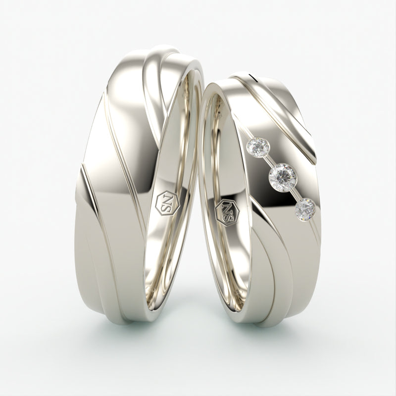 Vielsesringe med Bølget Design & Tre Diamanter - EG 48