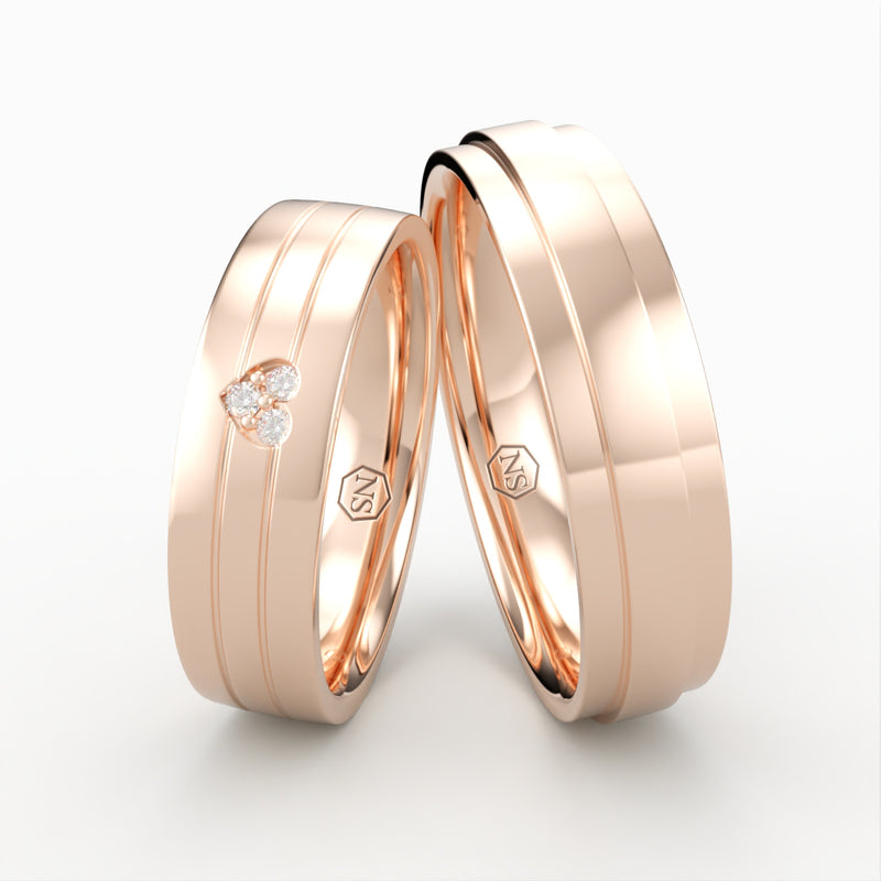 Klassiske Vielsesringe med Diamant Hjerte Design - EG 46