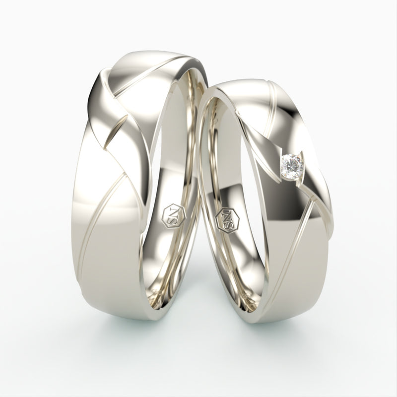 Vielsesringe med Flettet Design & Diamant Detalje - EG 54
