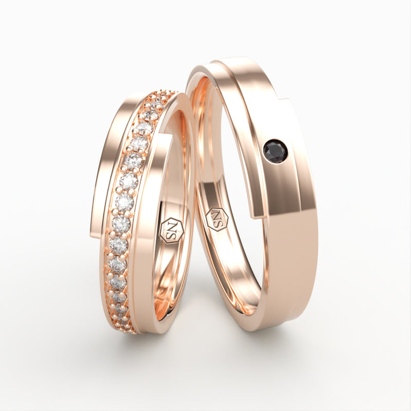 Eksklusive Vielsesringe i Guld med Diamant Eternity & Sort Sten - EG 45