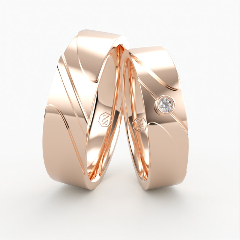 Vielsesringe med Bølget Design & Diamant Detalje - EG 50