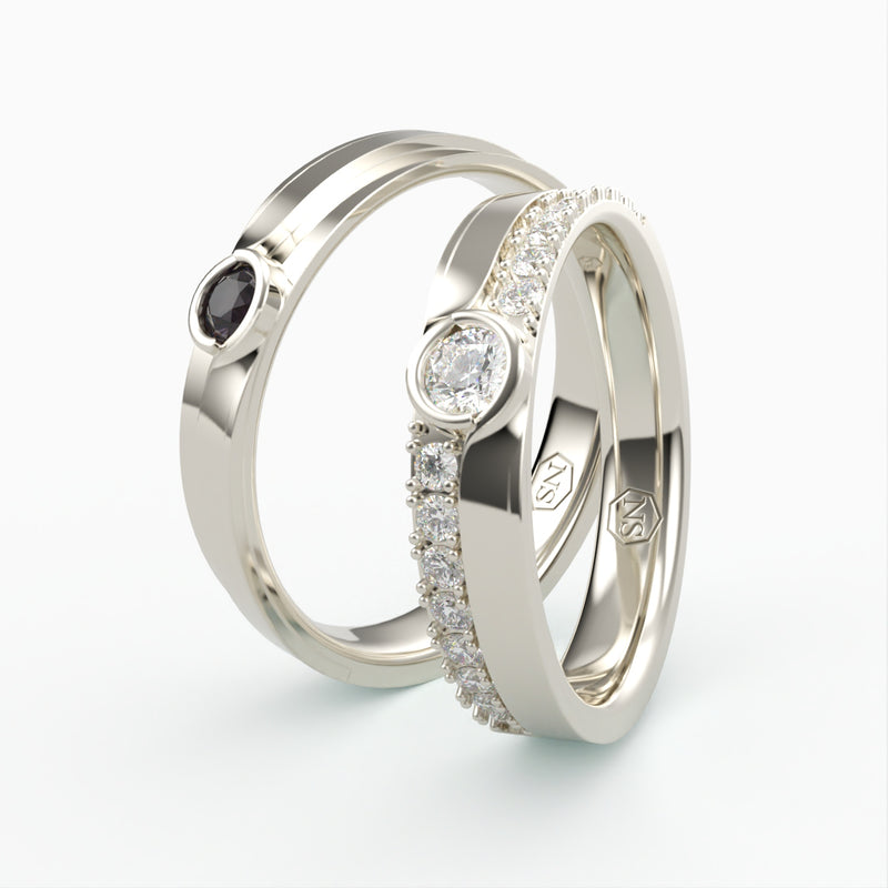 Vielsesringe med Ædelsten og Diamant Pavé - EG 47