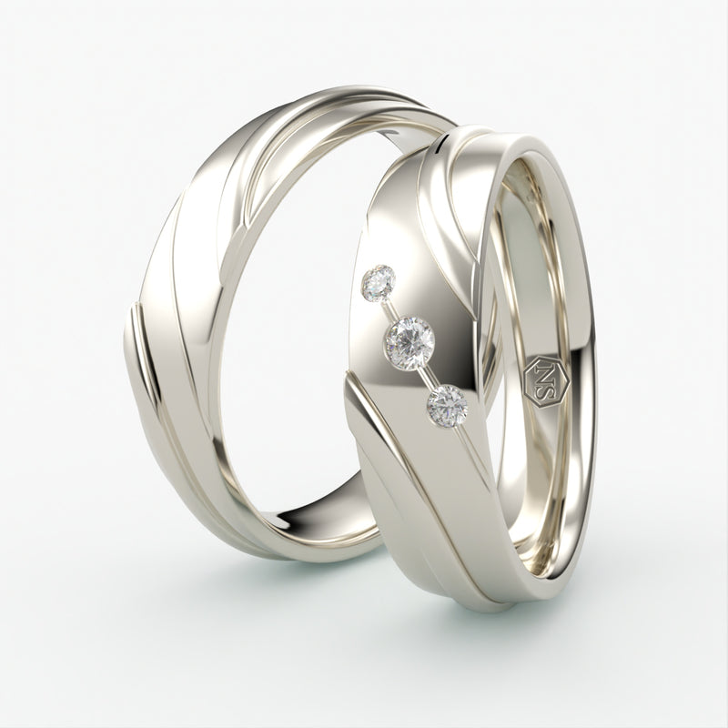 Vielsesringe med Bølget Design & Tre Diamanter - EG 48