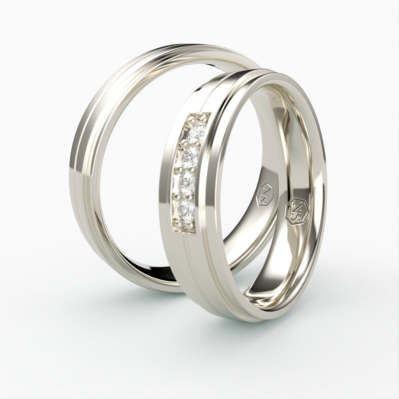 Vielsesringe med Rektangulært Design og 4 Diamanter - EG 59