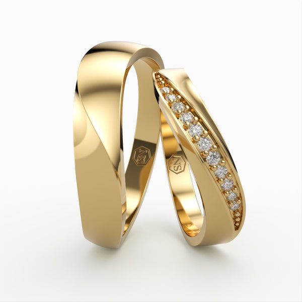 Vielsesringe med Diagonal Design & Diamant Kanal