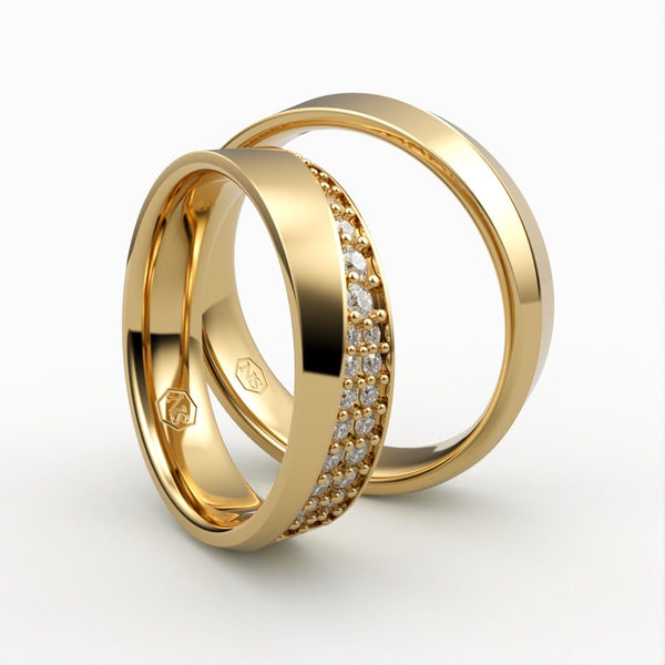 Guld vielsesringe med diagonal dobbelt række af diamanter – EG39 - side