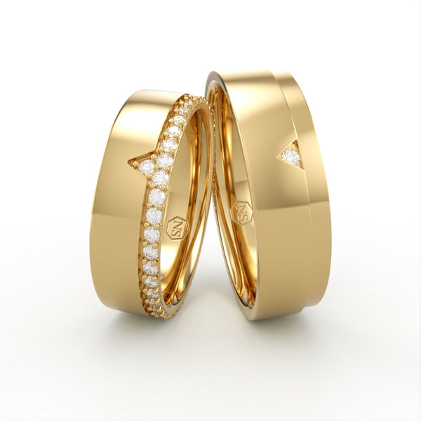 Guld vielsesringe med pilform og diamanter – EG36
