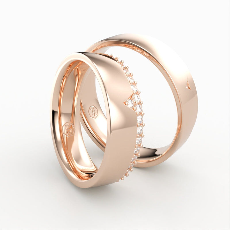 Rosaguld vielsesringe med pilform og diamanter – EG36 - sider