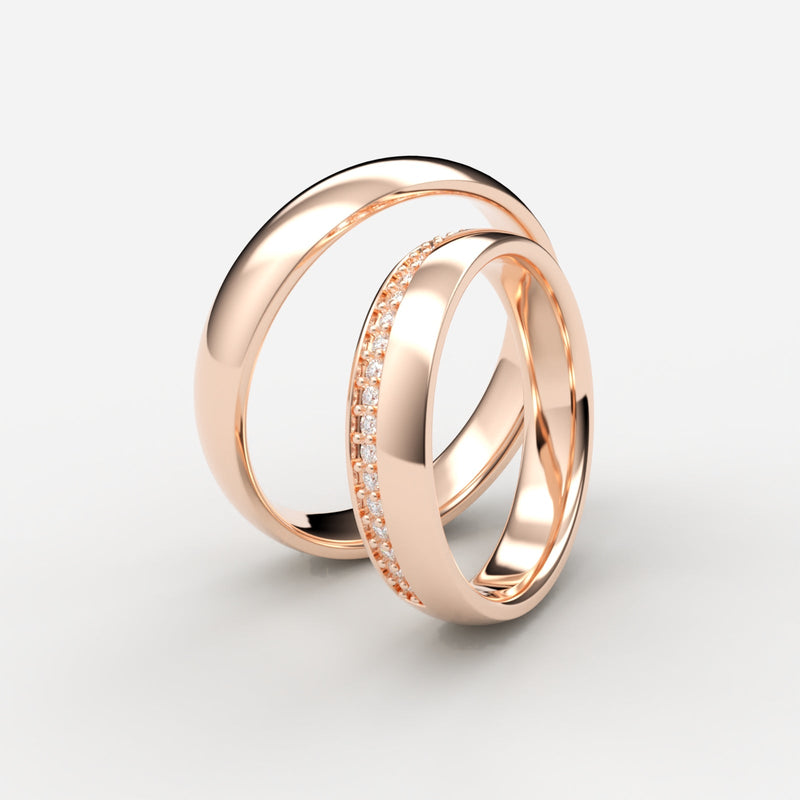 Elegante vielsesringe i rosaguld med pavébesatte diamanter og rund profil – EG20