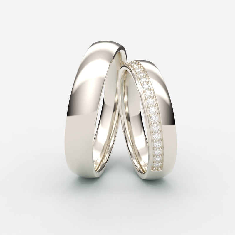 Elegante vielsesringe i hvidguld med pavébesatte diamanter og rund profil – EG20